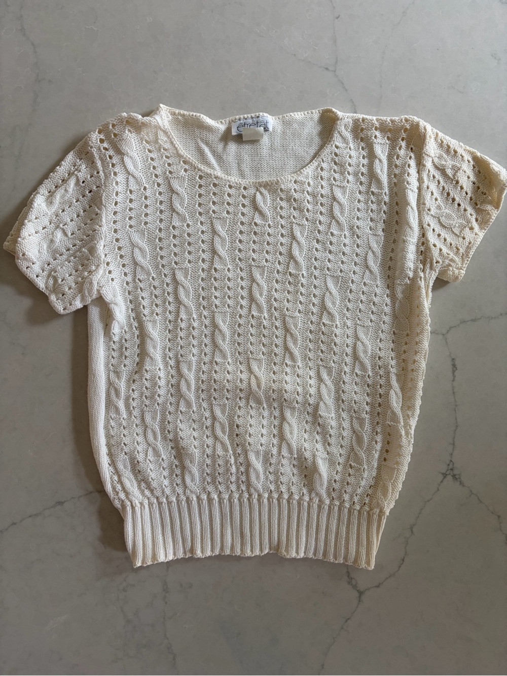 Vintage Cream Cable Knit Short Sleeve Sweater